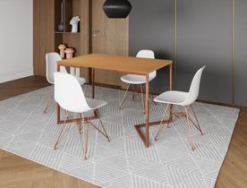 Mesa Industrial Base Ferro Cobre em V Tampo 137x90 Canela 4 Cadeiras Eames Assento Branco Ferro Cobre
