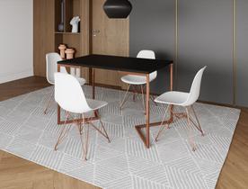 Mesa Industrial Base Ferro Cobre em V Tampo 137x90 Preto 4 Cadeiras Eames Assento Branco Ferro Cobre