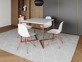 Mesa Industrial Base Ferro Cobre em V Tampo 90x90 Branco 4 Cadeiras Eames Ferro Assento Branco