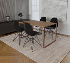 Mesa Industrial Base Ferro Cobre Tampo 137x90 Amendoa 4 Cadeiras Eames Ferro Preto Assento Preto