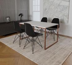 Mesa Industrial Base Ferro Cobre Tampo 137x90 Branco 4 Cadeiras Eames Ferro Preto Assento Preto