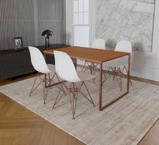 Mesa Industrial Base Ferro Cobre Tampo 137x90 Canela 4 Cadeiras Eames Ferro Cobre Assento Branco