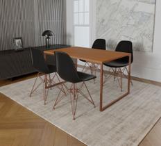 Mesa Industrial Base Ferro Cobre Tampo 137x90 Canela 4 Cadeiras Eames Ferro Cobre Assento Preto