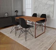 Mesa Industrial Base Ferro Cobre Tampo 137x90 Canela 4 Cadeiras Eames Ferro Preto Assento Preto