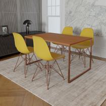 Mesa Industrial Base Ferro Cobre Tampo 137x90 Canela 4 Cadeiras Ferro Cobre Assento Amarelo Mesa Industrial Base Ferro Cobre Tampo 137x90 Canela 4 Cadeiras Ferro Cobre Assento Amarelo