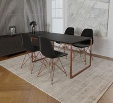 Mesa Industrial Base Ferro Cobre Tampo 137x90 Preto 4 Cadeiras Eames Ferro Cobre Assento Preto