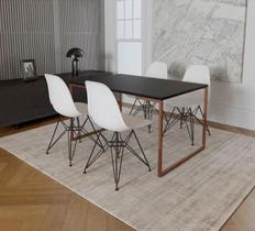 Mesa Industrial Base Ferro Cobre Tampo 137x90 Preto 4 Cadeiras Eames Ferro Preto Assento Branco