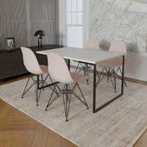 Mesa Industrial Base Ferro Preto 137x90 Tampo Branco 4 Cadeiras Eiffel Ferro Preto Assento Branco Mesa Industrial Base Ferro Preto 137x90 Tampo Branco 4 Cadeiras Eiffel Ferro Preto Assento Branco