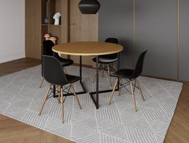 Mesa Industrial Base Ferro Preto em V Tampo 110cm Canela 4 Cadeiras Eames Madeira Assento Preto Mesa Industrial Base Ferro Preto em V Tampo 110cm Canela 4 Cadeiras Eames Madeira Assento Preto