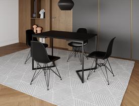 Mesa Industrial Base Ferro Preto em V Tampo 137x90 Preto 4 Cadeiras Eames Assento Preto Ferro Preto Mesa Industrial Base Ferro Preto em V Tampo 137x90 Preto 4 Cadeiras Eames Assento Preto Ferro Preto