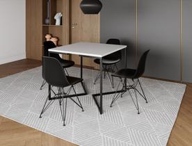 Mesa Industrial Base Ferro Preto em V Tampo 90x90 Branco 4 Cadeiras Eames Ferro Assento Preto Mesa Industrial Base Ferro Preto em V Tampo 90x90 Branco 4 Cadeiras Eames Ferro Assento Preto
