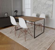 Mesa Industrial Base Ferro Preto Tampo 137x90 Amendoa 4 Cadeiras Eames Ferro Cobre Assento Branco Mesa Industrial Base Ferro Preto Tampo 137x90 Amendoa 4 Cadeiras Eames Ferro Cobre Assento Branco