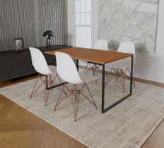 Mesa Industrial Base Ferro Preto Tampo 137x90 Canela 4 Cadeiras Eames Ferro Cobre Assento Branco Mesa Industrial Base Ferro Preto Tampo 137x90 Canela 4 Cadeiras Eames Ferro Cobre Assento Branco