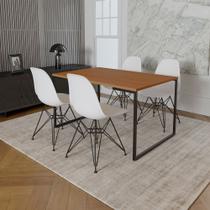 Mesa Industrial Base Ferro Preto Tampo 137x90 Canela 4 Cadeiras Ferro Preto Assento Branco Mesa Industrial Base Ferro Preto Tampo 137x90 Canela 4 Cadeiras Ferro Preto Assento Branco