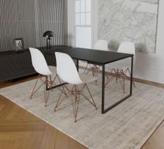 Mesa Industrial Base Ferro Preto Tampo 137x90 Preto 4 Cadeiras Eames Ferro Cobre Assento Branco Mesa Industrial Base Ferro Preto Tampo 137x90 Preto 4 Cadeiras Eames Ferro Cobre Assento Branco