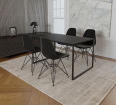 Mesa Industrial Base Ferro Preto Tampo 137x90 Preto 4 Cadeiras Eames Ferro Preto Assento Preto