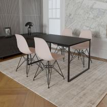 Mesa Industrial Base Ferro Preto Tampo 137x90 Preto 4 Cadeiras Ferro Preto Assento Branco Mesa Industrial Base Ferro Preto Tampo 137x90 Preto 4 Cadeiras Ferro Preto Assento Branco