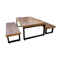 Mesa Industrial Infantil Bernardo 120x70cm Ferragem Preta com 2 Bancos Industriais