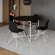 Mesa Industrial Jantar Redonda Preta 110cm Base V com 4 Cadeiras Eames Pretas Ferro Branco Mesa Industrial Jantar Redonda Preta 110cm Base V com 4 Cadeiras Eames Pretas Ferro Branco