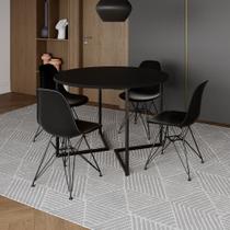 Mesa Industrial Jantar Redonda Preta 110cm Base V com 4 Cadeiras Eames Pretas Ferro Preto