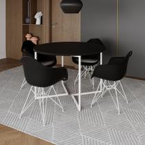 Mesa Industrial Jantar Redonda Preta 110Cm Base V Com 4 Poltronas Daw Pretas Ferro Bran Preto