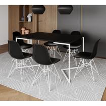 Mesa Industrial Jantar Retangular 137x90cm Preta Base V com 6 Cadeiras Eames Eiffel Pretas Ferro Bra - Up Home