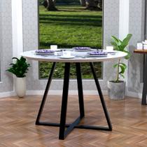 Mesa Industrial Jantar Sala Cozinha Pés Ferro Laís 110 Cm Redondo Branco