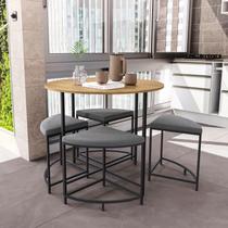 Mesa Industrial LI038 Com 4 Bancos Estofados Kappesberg Freijo/Preto Fosco