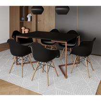 Mesa Industrial Retangular Jantar 137x90cm Preta Base Cobre V com 6 Poltronas Pretas Eames Eiffel Ma