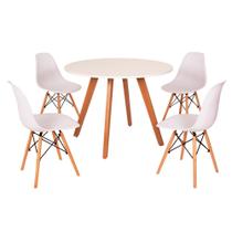 Mesa Inês 100cm Branca + 4 Cadeiras Eames Eiffel - Branca