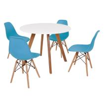 Mesa Inês 100cm Branca + 4 Cadeiras Eames Eiffel - Turquesa