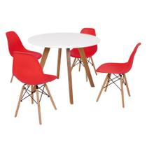 Mesa Inês 100cm Branca + 4 Cadeiras Eames Eiffel - Vermelha