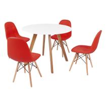 Mesa Inês 100cm Branca + 4 Cadeiras Eiffel Botonê - Vermelha