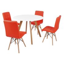 Mesa Inês 100cm Branca + 4 Cadeiras Eiffel Gomos - Vermelha