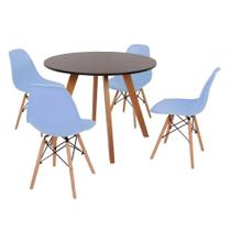 Mesa Inês 100cm Preta + 4 Cadeiras Eames Eiffel - Azul Claro