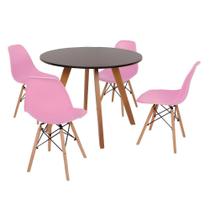 Mesa Inês 100cm Preta + 4 Cadeiras Eames Eiffel - Rosa