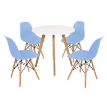 Mesa Inês 80cm Branca + 4 Cadeiras Eames Eiffel - Azul Claro