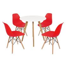 Mesa Inês 80cm Branca + 4 Cadeiras Eames Eiffel - Vermelha
