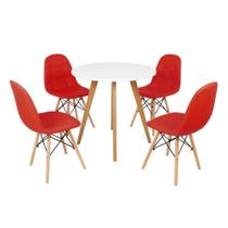 Mesa Inês 80cm Branca + 4 Cadeiras Eiffel Botonê - Vermelha
