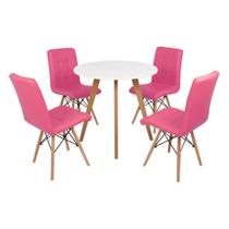 Mesa Inês 80cm Branca + 4 Cadeiras Eiffel Gomos - Rosa