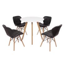 Mesa Inês 80cm Branca + 4 Cadeiras Eiffel Slim - Preta