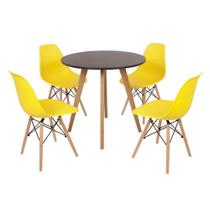 Mesa Inês 80cm Preta + 4 Cadeiras Eames Eiffel - Amarela