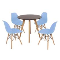 Mesa Inês 80cm Preta + 4 Cadeiras Eames Eiffel - Azul Claro