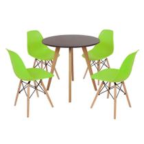 Mesa Inês 80cm Preta + 4 Cadeiras Eames Eiffel - Verde