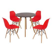 Mesa Inês 80cm Preta + 4 Cadeiras Eames Eiffel - Vermelha