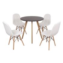 Mesa Inês 80cm Preta + 4 Cadeiras Eiffel Botonê - Branca