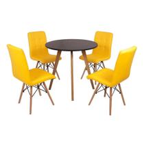 Mesa Inês 80cm Preta + 4 Cadeiras Eiffel Gomos - Amarela