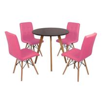 Mesa Inês 80cm Preta + 4 Cadeiras Eiffel Gomos - Rosa