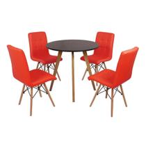 Mesa Inês 80cm Preta + 4 Cadeiras Eiffel Gomos - Vermelha