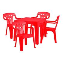 Mesa Infantil 4 Cadeira Plastica Menina Menino Vermelha